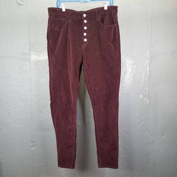 LEVIS 721 Corduroy Pants Women 33x30 High Rise Skinny Burgundy Button Fly Preppy - Picture 1 of 16